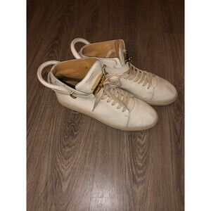 Men’s Buscemi 100MM White Hightop Sneaker #1007SP14 Designer Gold Detail  (45)